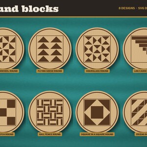 Barn Quilt SVG Bundle Vol 2, Log Cabin Flying Geese Nine Patch Quilt Block Laser Cut File, Square and Round Coaster, Glowforge DXF bild 3