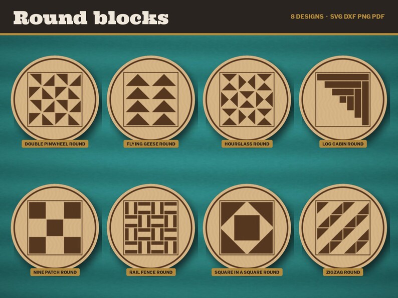Barn Quilt SVG Bundle Vol 2, Log Cabin Flying Geese Nine Patch Quilt Block Laser Cut File, Square and Round Coaster, Glowforge DXF bild 3