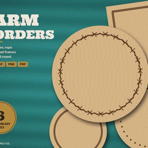 Barbed Wire Border SVG, Rope Frame, Nailhead Border, Western Farm Frame Laser Engrave File, Square and Round Coaster Border DXF Bild 1
