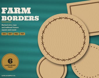 Barbed Wire Border SVG, Rope Frame, Nailhead Border, Western Farm Frame Laser Engrave File, Square and Round Coaster Border DXF