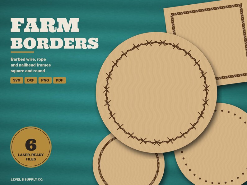 Barbed Wire Border SVG, Rope Frame, Nailhead Border, Western Farm Frame Laser Engrave File, Square and Round Coaster Border DXF Bild 1