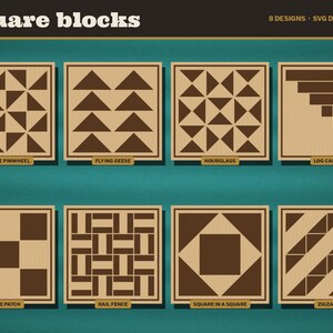 Barn Quilt SVG Bundle Vol 2, Log Cabin Flying Geese Nine Patch Quilt Block Laser Cut File, Square and Round Coaster, Glowforge DXF bild 2