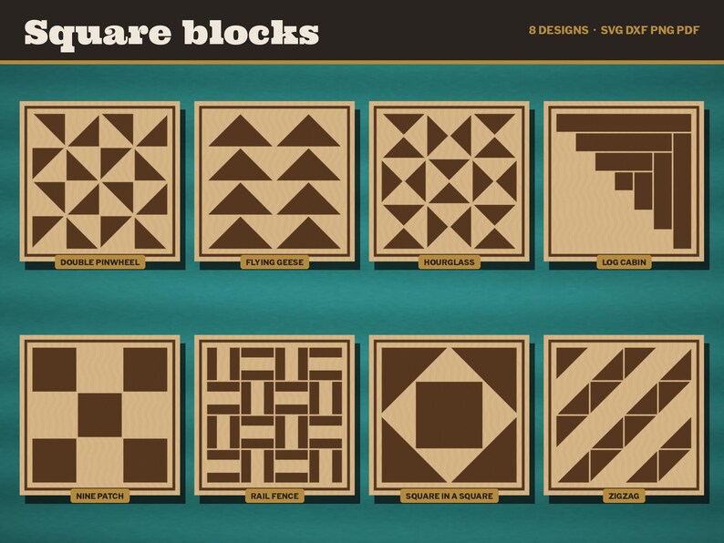 Barn Quilt SVG Bundle Vol 2, Log Cabin Flying Geese Nine Patch Quilt Block Laser Cut File, Square and Round Coaster, Glowforge DXF bild 2