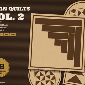 Barn Quilt SVG Bundle Vol 2, Log Cabin Flying Geese Nine Patch Quilt Block Laser Cut File, Square and Round Coaster, Glowforge DXF