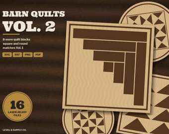 Barn Quilt SVG Bundle Vol 2, Log Cabin Flying Geese Nine Patch Quilt Block Laser Cut File, Square and Round Coaster, Glowforge DXF