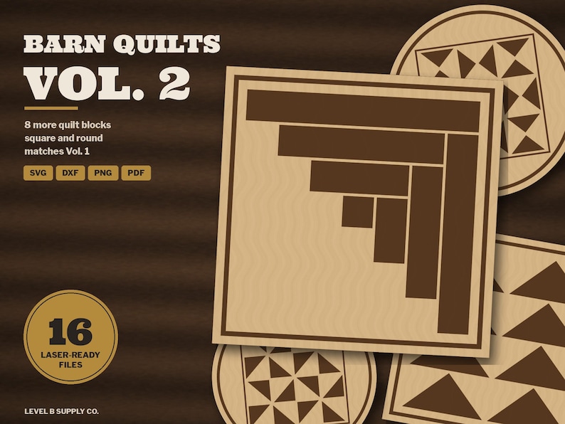 Barn Quilt SVG Bundle Vol 2, Log Cabin Flying Geese Nine Patch Quilt Block Laser Cut File, Square and Round Coaster, Glowforge DXF bild 1