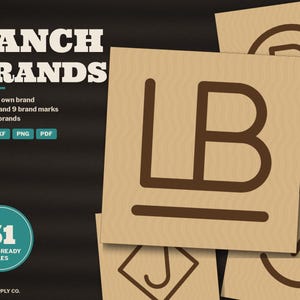 Ranch Brand SVG Alphabet, Cattle Brand Letters and Numbers, Build Your Own Brand Laser File, Rocking Bar Circle Diamond Marks DXF Bild 1