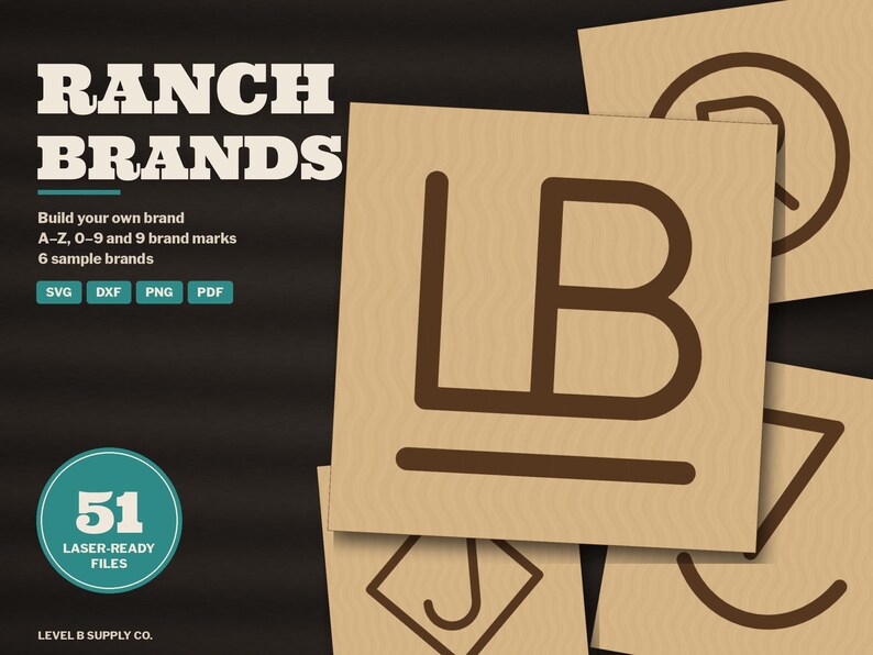 Ranch Brand SVG Alphabet, Cattle Brand Letters and Numbers, Build Your Own Brand Laser File, Rocking Bar Circle Diamond Marks DXF Bild 1