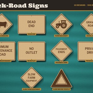 Back Road Sign SVG Bundle, Gravel Road, Minimum Maintenance Road, Cattle Crossing, Slow Moving Vehicle Laser Cut File, Rural Sign DXF Bild 2