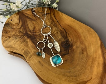 Charm Necklace with Labradorite and Blue Topaz