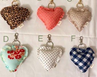 Handmade Fabric Heart Keychains,