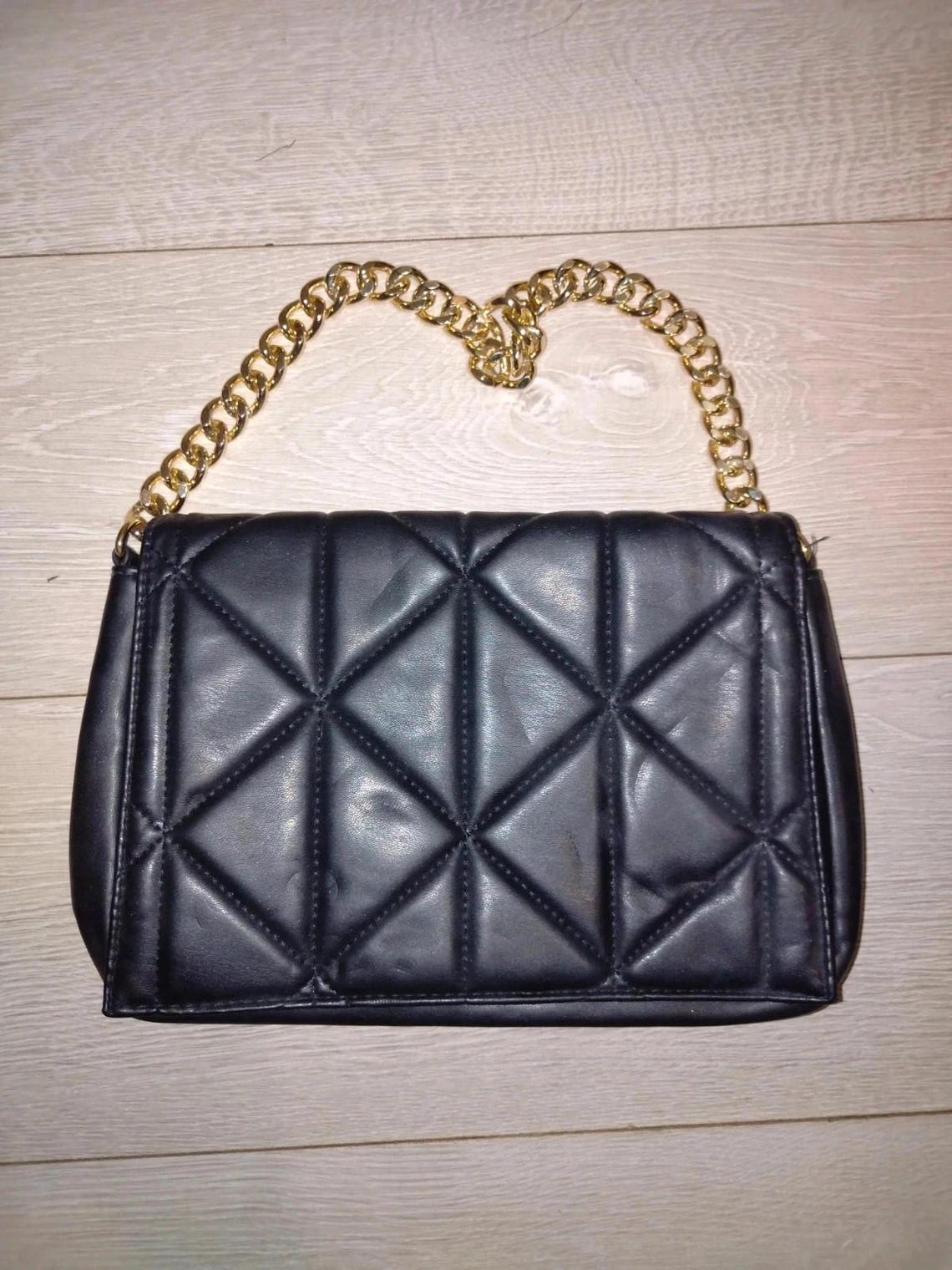 Primark Black Quilted Shoulder Bag Gold Chain Crossbody, foto 2 di 4