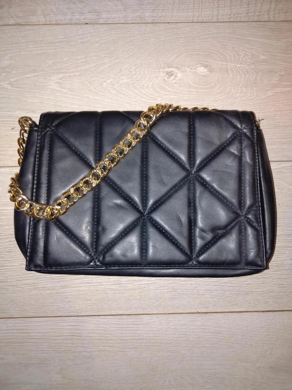 Primark Black Quilted Shoulder Bag Gold Chain Crossbody