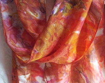 Hand Painted Autumn Abstract Flower Silk Scarf