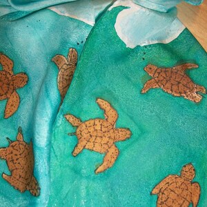 Sea Turtle Hand Painted Silk Scarf
