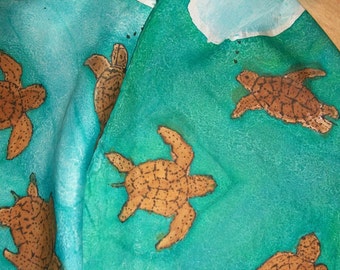 Sea Turtle Hand Painted Silk Scarf