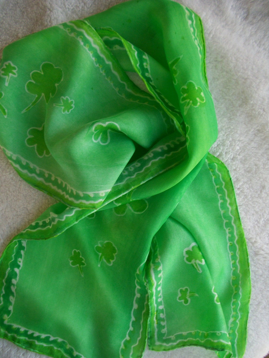 Green-st Patrick\'s Day silk scarf  21\'\' x 21\'\' Shamrock Silk Scarf | Blarney main image 3