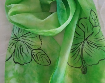 Hand Painted Tropical Hibiscus Silk Scarf