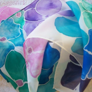 Hand Painted Modern Silk Flower Scarf