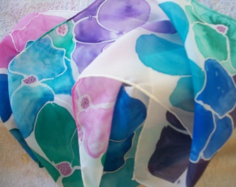 Hand Painted Modern Silk Flower Scarf