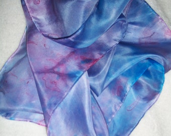 Hand Painted Blue Silk Scarf