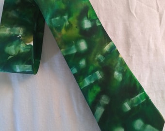 Hand Painted Green Silk Necktie