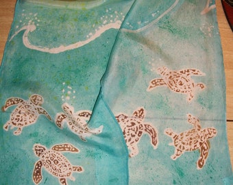 Sea Turtle Hand Painted Silk Scarf