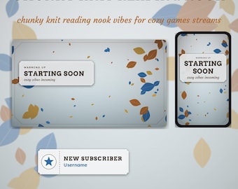Chunky Knit Reading Nook OBS Overlay Pack | Cozy Book Twitch Overlay | Animated Scenes, Alerts, Stinger | Vertical Overlay | Panels