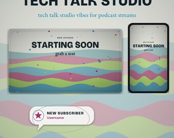 Tech Talk Studio OBS Overlay Pack | Podcast Twitch Overlay | Animated Scenes, Alerts, Stinger | Multi Guest Layouts | Lower Thirds