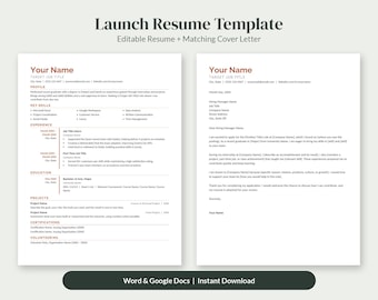 Puede incluir: Una plantilla de currículum digital y una carta de presentación a juego con un diseño limpio, texto oscuro y encabezados de color óxido. El documento incluye secciones para perfil, habilidades, experiencia, educación, proyectos y certificaciones.
