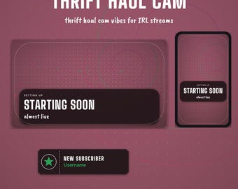 Thrift Haul Cam OBS Overlay Pack | IRL Twitch Overlay | Animated Scenes, Alerts, Stinger | Vertical Overlay | Panels
