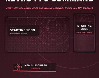 Retro FPS Command OBS Overlay Pack | Gaming Twitch Overlay | Animated Scenes, Alerts, Stinger | Vertical Overlay | Panels