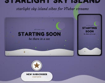 Starlight Sky Island OBS Overlay Pack | VTuber Twitch Overlay | Animated Scenes, Alerts, Stinger | Vertical Overlay | Panels