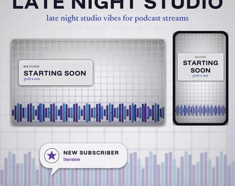 Late Night Studio OBS Overlay Pack | Podcast Twitch Overlay | Animated Scenes, Alerts, Stinger | Multi Guest Layouts | Lower Thirds