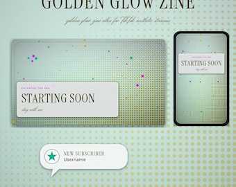 Golden Glow Zine OBS Overlay Pack | Aesthetic Twitch Overlay | Animated Scenes, Alerts, Stinger | Vertical Overlay | Panels
