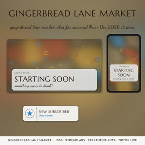Gingerbread Lane Market OBS Overlay Pack | Christmas Twitch Overlay | Animated Scenes, Alerts, Stinger | Vertical Overlay | Panels