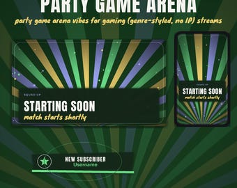 Party Game Arena OBS Overlay Pack | Gaming Twitch Overlay | Animated Scenes, Alerts, Stinger | Vertical Overlay | Panels