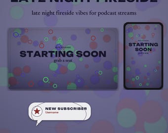 Late Night Fireside OBS Overlay Pack | Podcast Twitch Overlay | Animated Scenes, Alerts, Stinger | Multi Guest Layouts | Lower Thirds