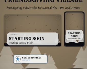 Friendsgiving Village OBS Overlay Pack | Fall Holiday Twitch Overlay | Animated Scenes, Alerts, Stinger | Vertical Overlay | Panels