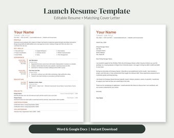 May include: A digital resume template set featuring a resume and matching cover letter with dark text on a white background. The document includes sections for profile, key skills, experience, education, projects, certifications, and volunteering.