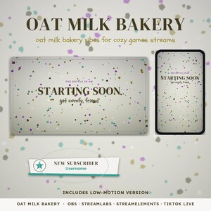 Oat Milk Bakery OBS Overlay Pack | Cozy Twitch Overlay | Animated Scenes, Alerts, Stinger | Vertical Overlay | Low Motion