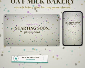 Oat Milk Bakery OBS Overlay Pack | Cozy Twitch Overlay | Animated Scenes, Alerts, Stinger | Vertical Overlay | Low Motion