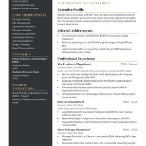 Pu&ograve; includere: Un modello di curriculum professionale con un layout a due colonne, una barra laterale grigio scuro a sinistra e una sezione principale bianca a destra. Il documento include sezioni per le informazioni di contatto, le competenze e l'esperienza.