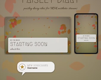 Paisley Diary OBS Overlay Pack | Aesthetic Twitch Overlay | Animated Scenes, Alerts, Stinger | Vertical Overlay | Panels