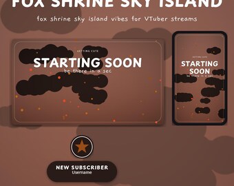 Fox Shrine Sky Island OBS Overlay Pack | VTuber Twitch Overlay | Animated Scenes, Alerts, Stinger | Vertical Overlay | Panels