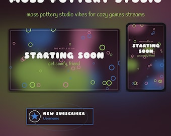 Moss Pottery Studio OBS Overlay Pack | Cozy Twitch Overlay | Animated Scenes, Alerts, Stinger | Vertical Overlay | Low Motion
