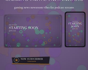Gaming News Newsroom OBS Overlay Pack | Podcast Twitch Overlay | Animated Scenes, Alerts, Stinger | Multi Guest Layouts | Lower Thirds
