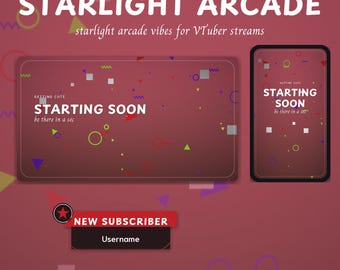 Starlight Arcade OBS Overlay Pack | VTuber Twitch Overlay | Animated Scenes, Alerts, Stinger | Vertical Overlay | Panels