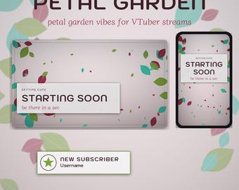 Petal Garden OBS Overlay Pack | VTuber Twitch Overlay | Animated Scenes, Alerts, Stinger | Vertical Overlay | Panels