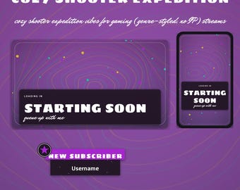 Cozy Shooter Expedition OBS Overlay Pack | Gaming Twitch Overlay | Animated Scenes, Alerts, Stinger | Vertical Overlay | Panels
